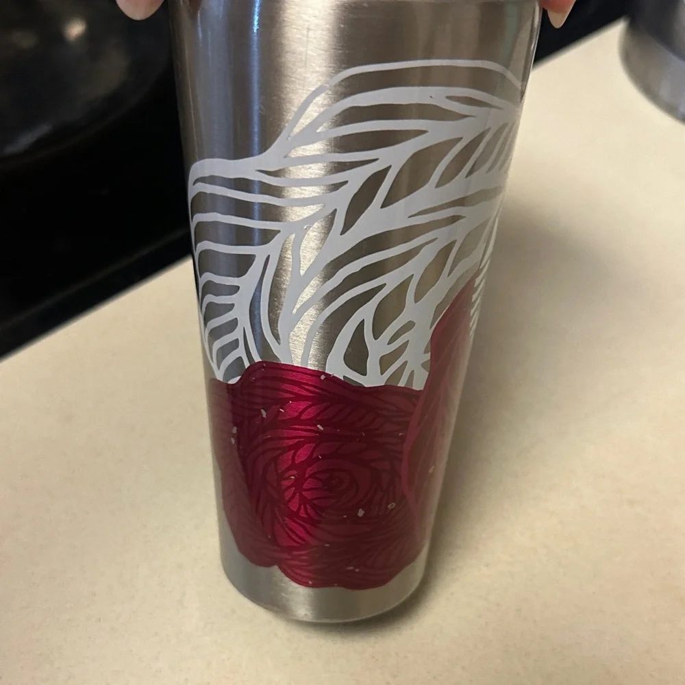 Starbucks Stainless Steel Tumbler with magenta and white floral Pattern
